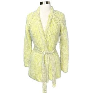 ANTHRO Larkin Shimmer Butter Yellow Belted Cardigan Duster Wrap Sweater NWT